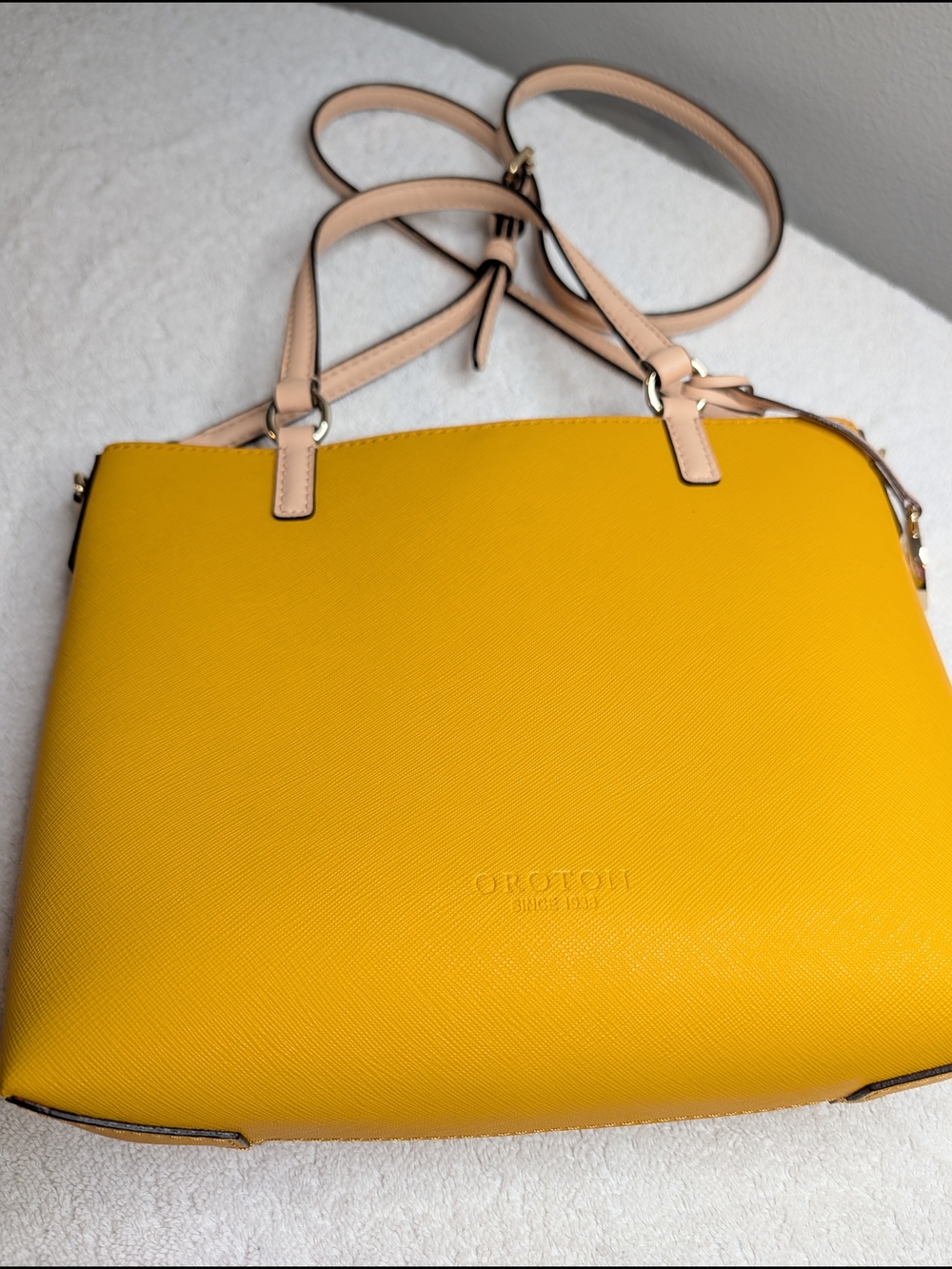 Oroton Yellow Saffiano Leather Crossbody Bag - New